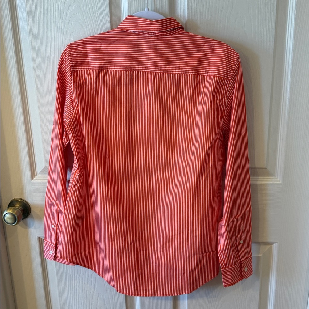 Lauren Ralph Lauren Orange and White Striped Button-Up Shirt Sz M.  Box21 - Picture 4 of 5